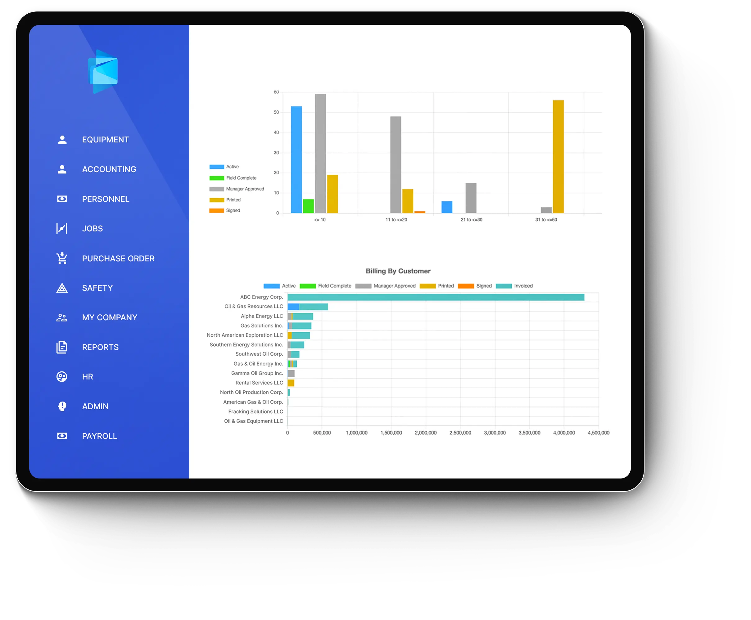 JobBoard ERP tablet view for operational work