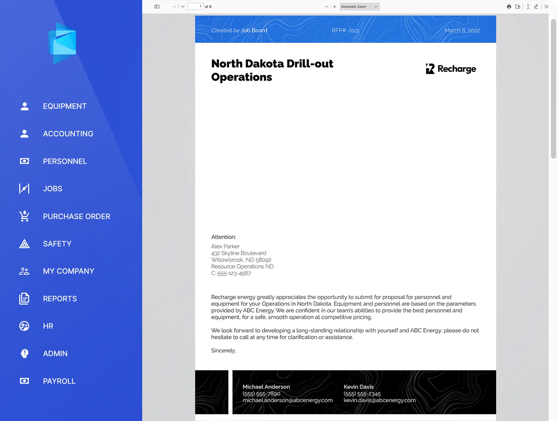 Bid document module preview