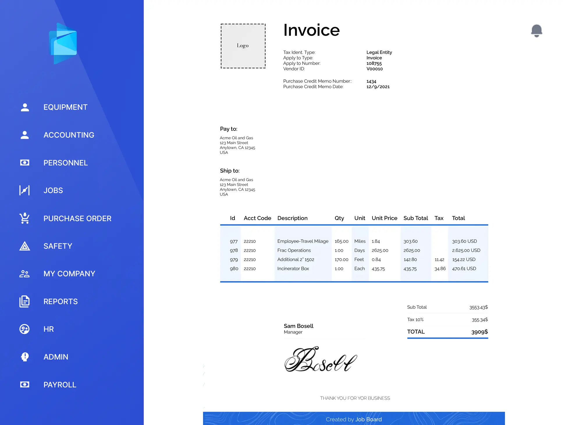 Invoice workflow preview