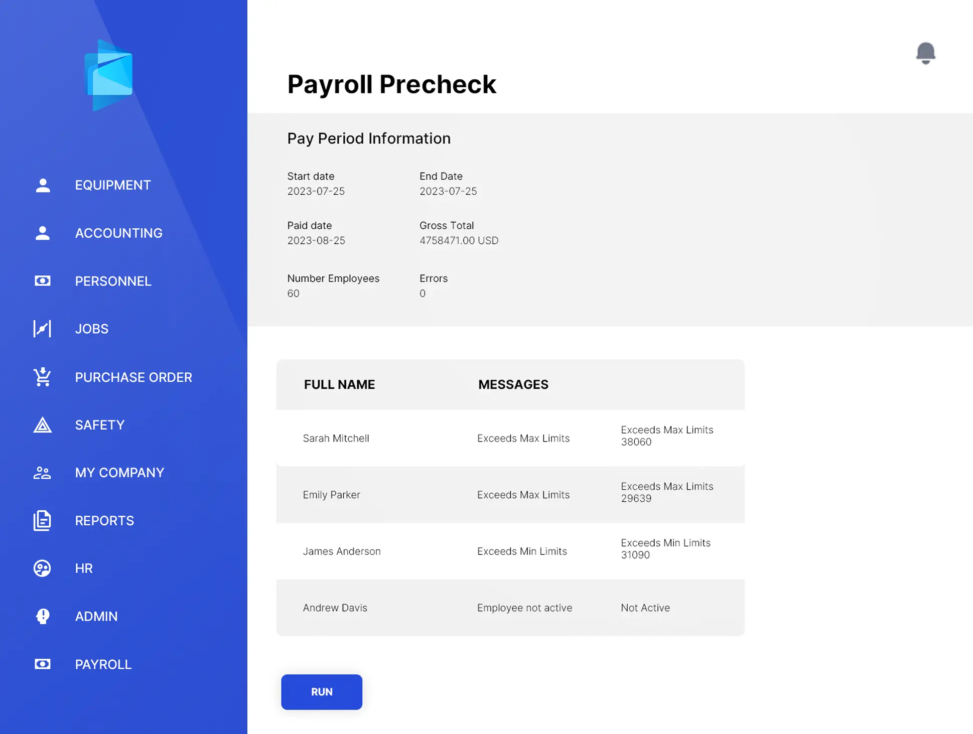 Payroll workflow preview